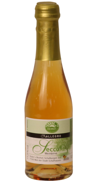 Eine 200 Milliliter Glasflasche Piccolo Secco Weinbirne